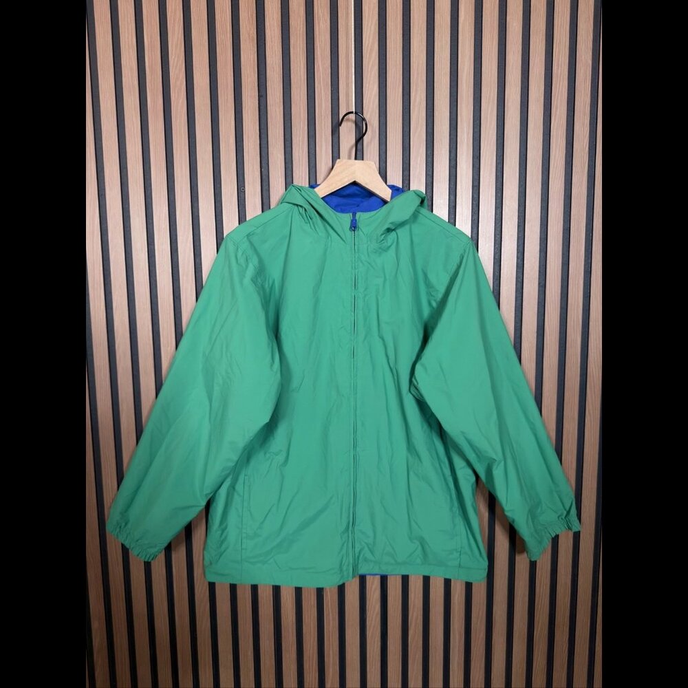 Lands End Reversible Jacket XL Mens Blue Green 100% Nylon Hooded Rain Coat - Picture 3 of 12